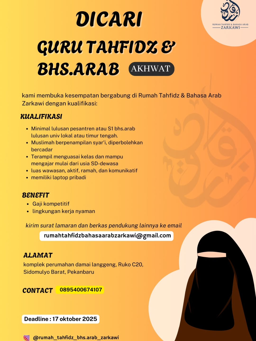 Info Loker Guru Tahfidz & Bahasa Arab